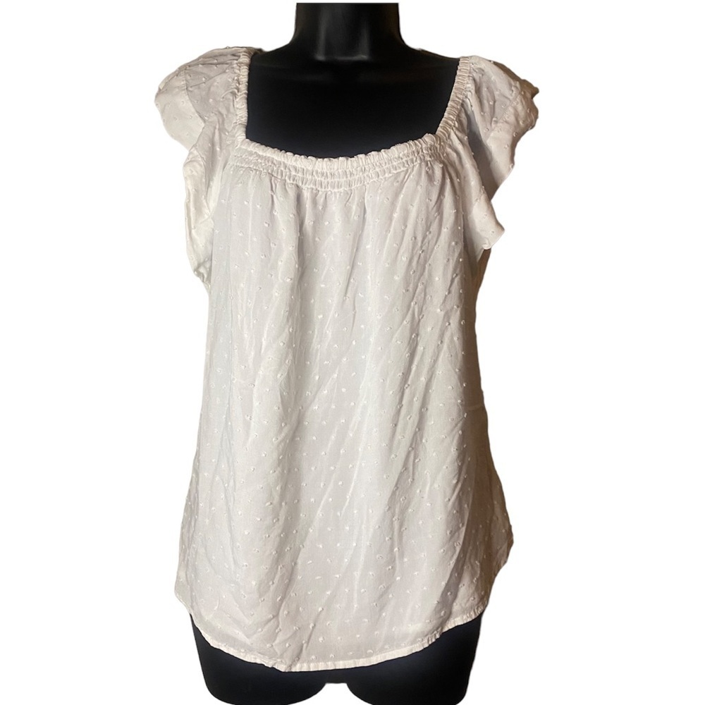 Express Embroidered Polka Dot White Off Shoulder Swiss Dot Blouse